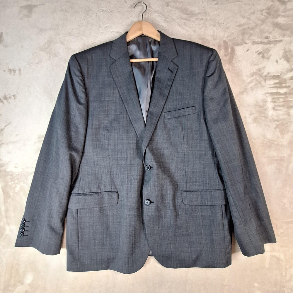 Joseph Abboud Suit Jacket Mens 46R Gray Wool Modal Double Vent 2 Button Formal